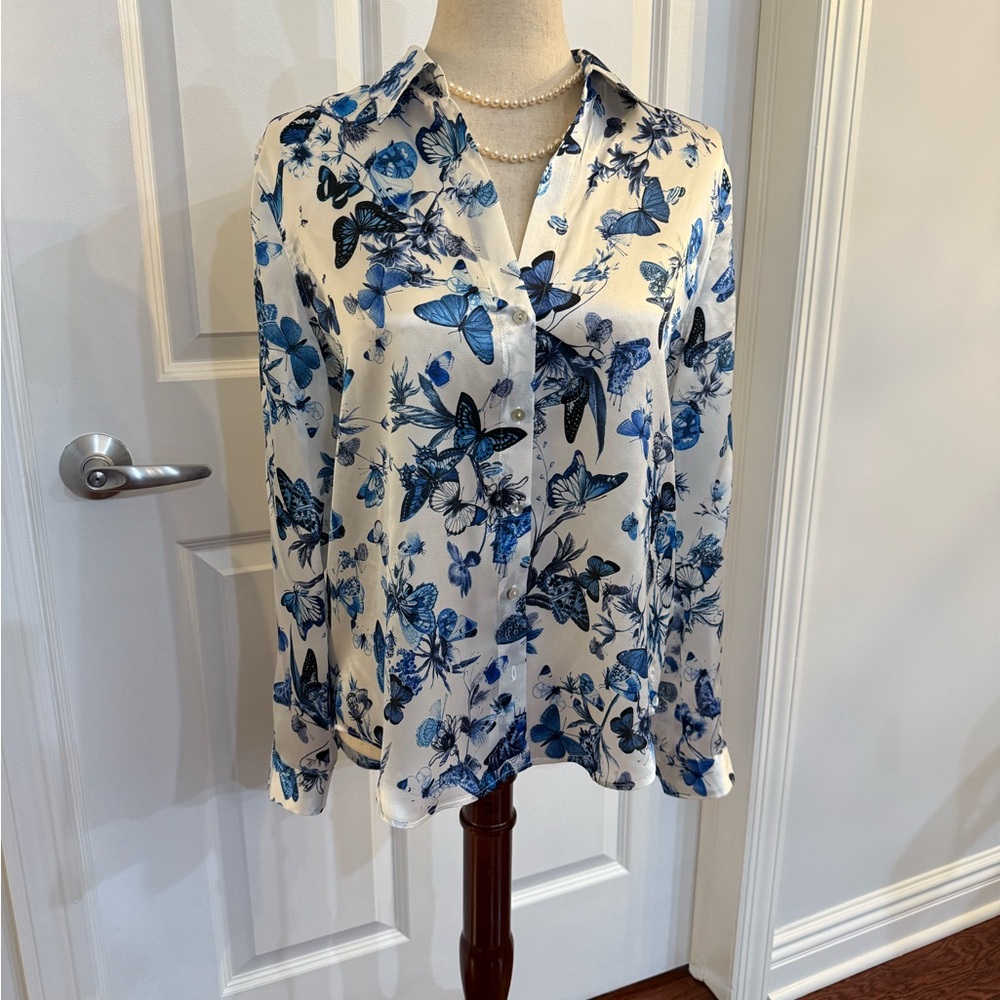 L'Agence Tyler Butterfly Print Silk Blouse